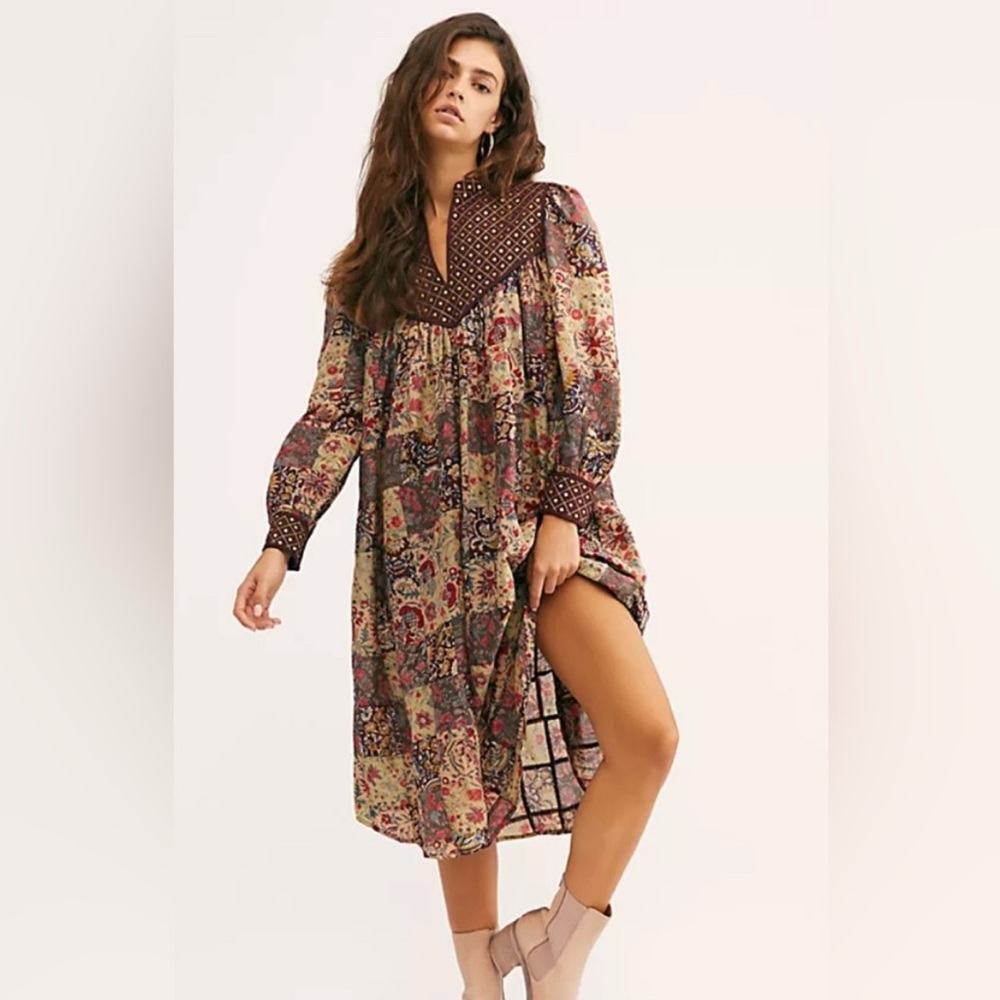 Daughters of India Patsie dress patchwork midi gauze cotton sequin quilted
